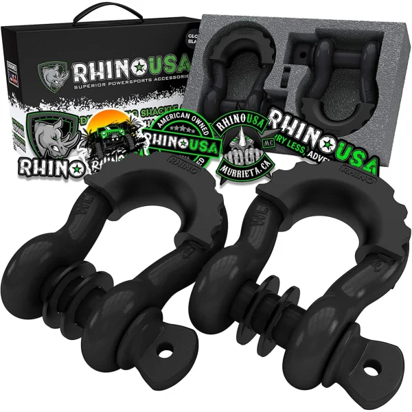 Rhino USA 3/4" D-Ring Shackle Set, Pack Of 2 (Black) (G-SHACK-2)