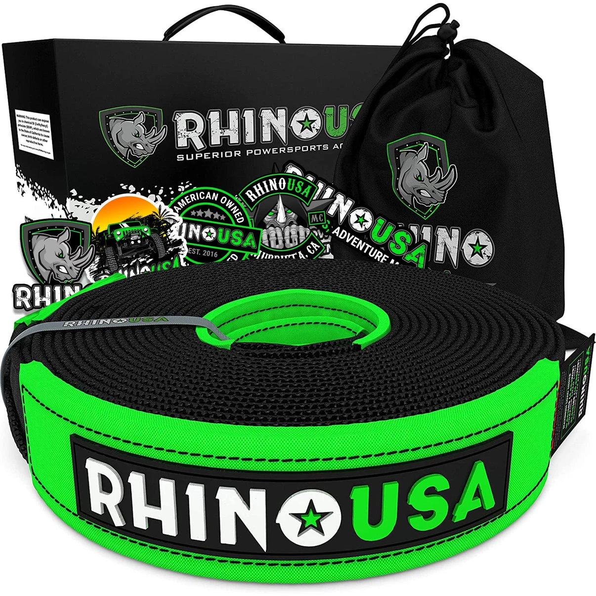 Rhino USA Recovery Tow Strap 2inx20ft (Black) (RNO-TOWSTRAP220)