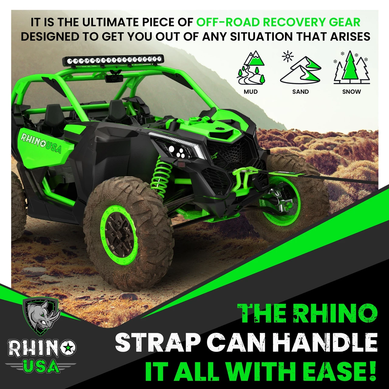 Rhino USA Recovery Tow Strap 3inx20ft (Black) (G-TOWSTRAP) — product image 6