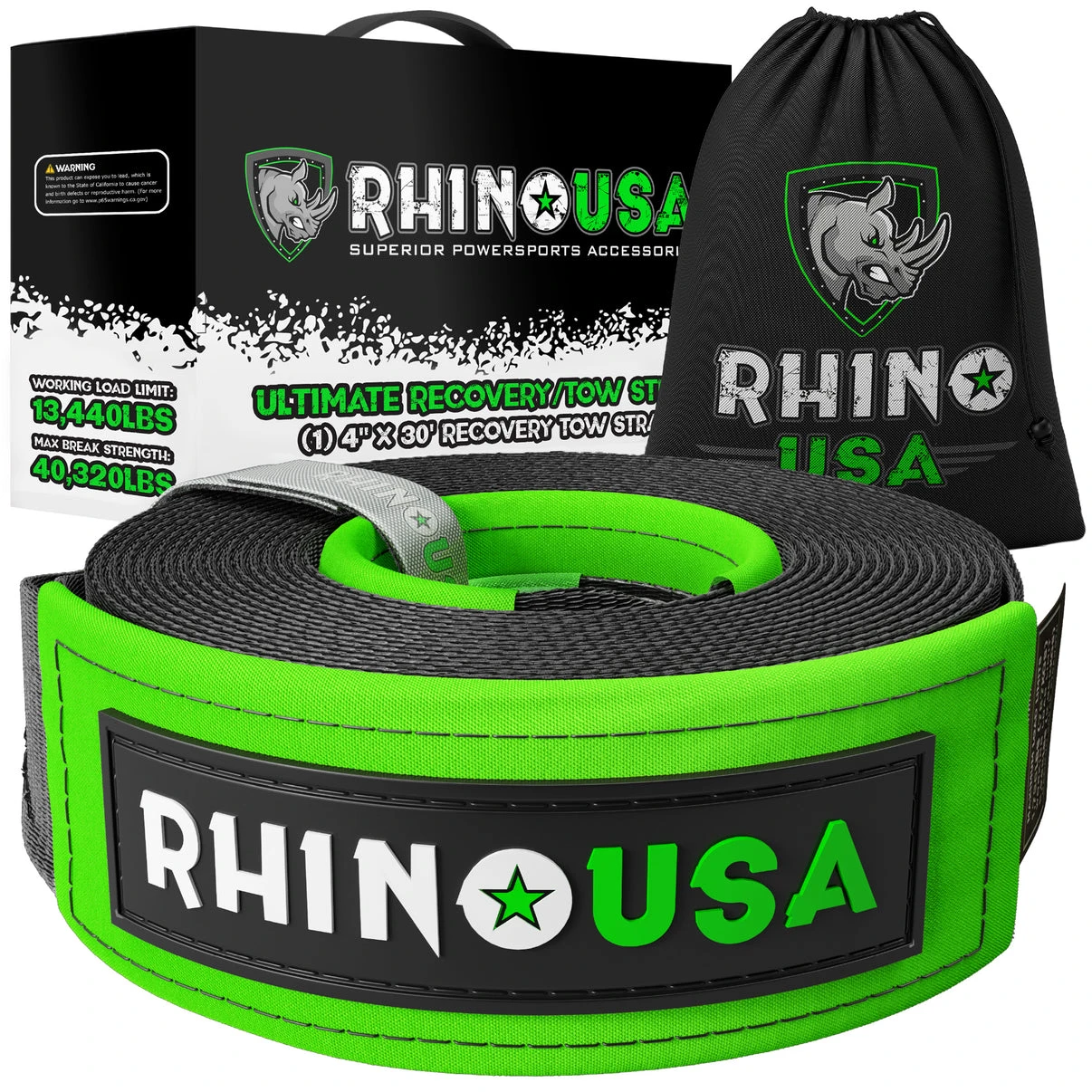 Rhino USA Recovery Tow Strap 4inx30ft (Black) (TOWSTRAP-430)