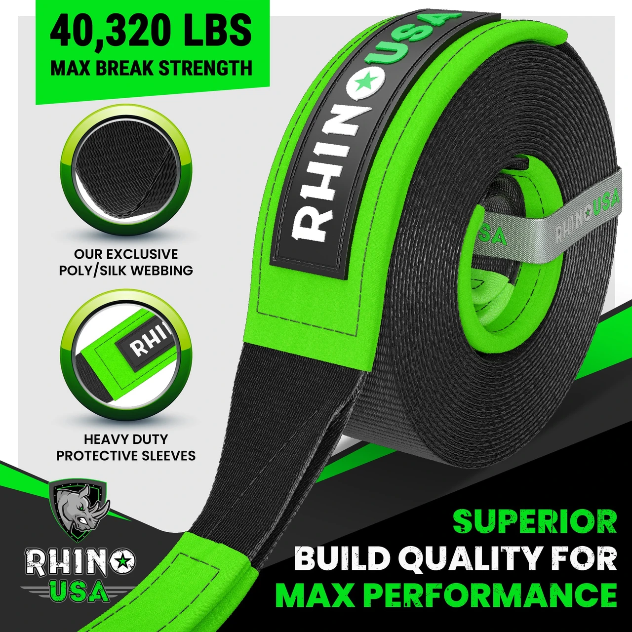 Rhino USA Recovery Tow Strap 4inx30ft (Black) (TOWSTRAP-430) — product image 2