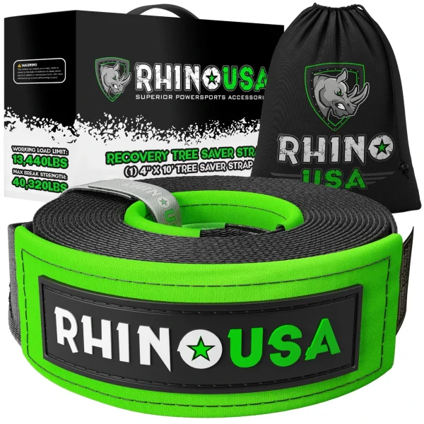 Rhino USA Recovery Tree Saver Strap 4inx10ft (Black) (TOWSTRAP-410)