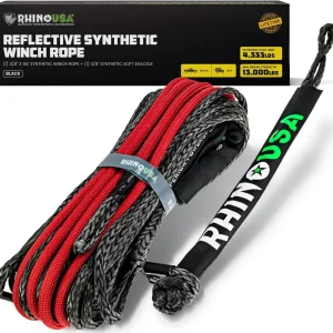 Rhino USA Reflective Synthetic Winch Rope - Black (RG-SRWIN)