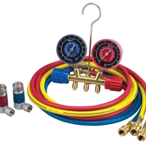 Robinair R134a Brass Manifold Hose Kit with 72" Hoses and Couplers (45111)