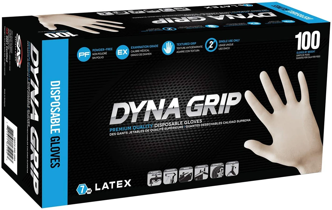 SAS Safety 650-1005 Dyna Grip Powder-Free Latex Disposable Gloves, XX-Large — product image 2
