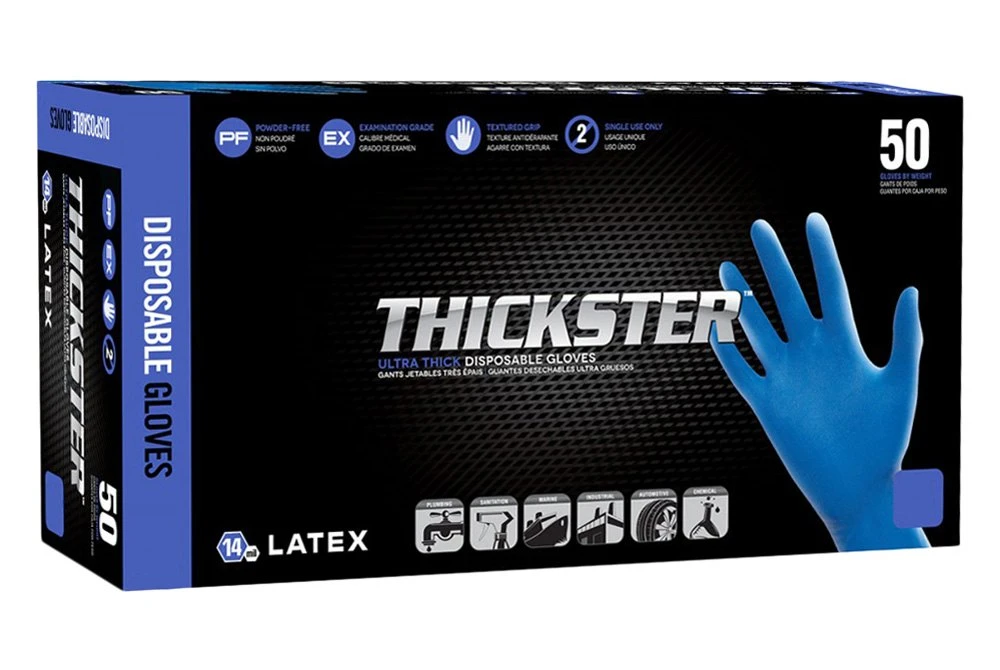 SAS Safety 6603-20 Thickster Powder-Free Blue Latex Disposable Gloves, Large — product image 2