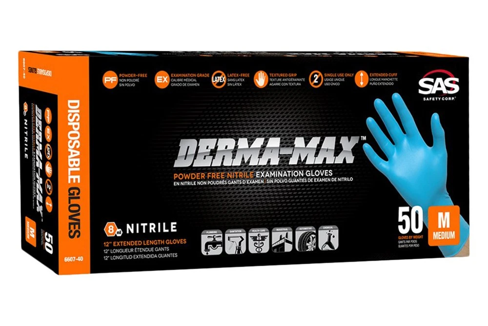 SAS Safety 6606-40 Derma-Max Powder-Free Blue Nitrile Disposable Gloves, Small — product image 2