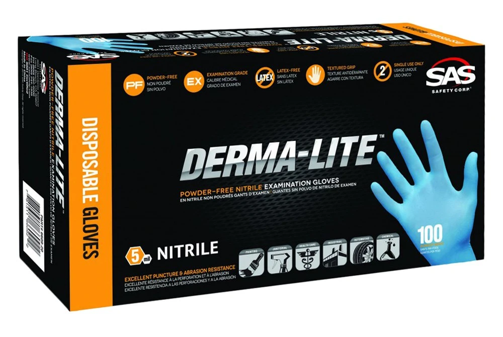 SAS Safety 6607-20 Derma-Lite Powder-Free Blue Nitrile Disposable Gloves, Medium — product image 2