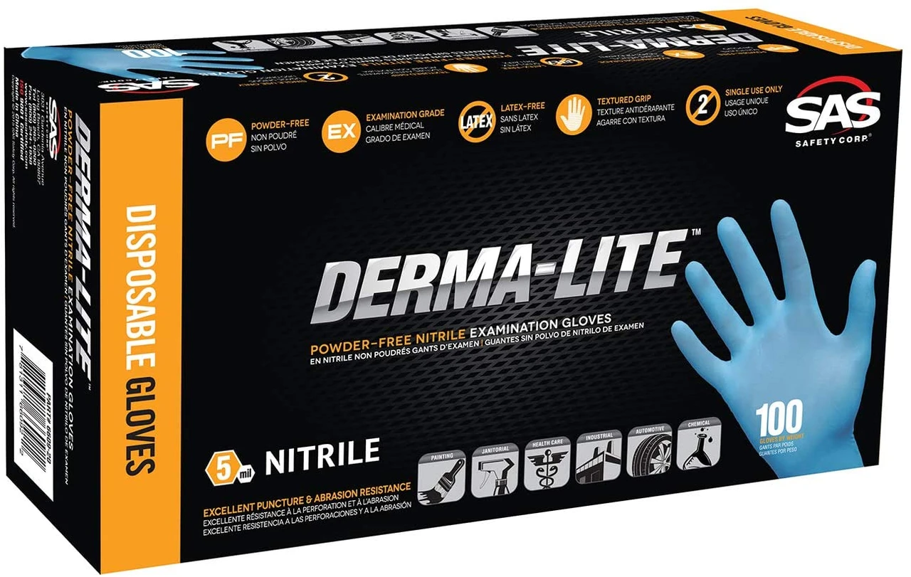 SAS Safety 6607-40 Derma-Max Powder-Free Blue Nitrile Disposable Gloves, Medium — product image 2