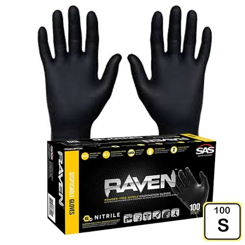 SAS Safety 66516 Raven Black 6 Mil Powder Free Nitrile Gloves - Small