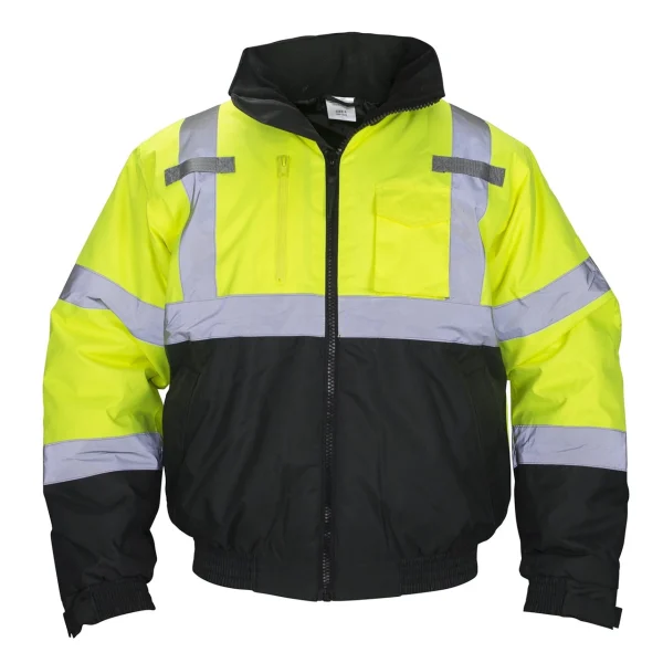 SAS Safety 690-1508 Hi-Viz Class 3 Hooded Bomber Jacket, Yellow, Medium
