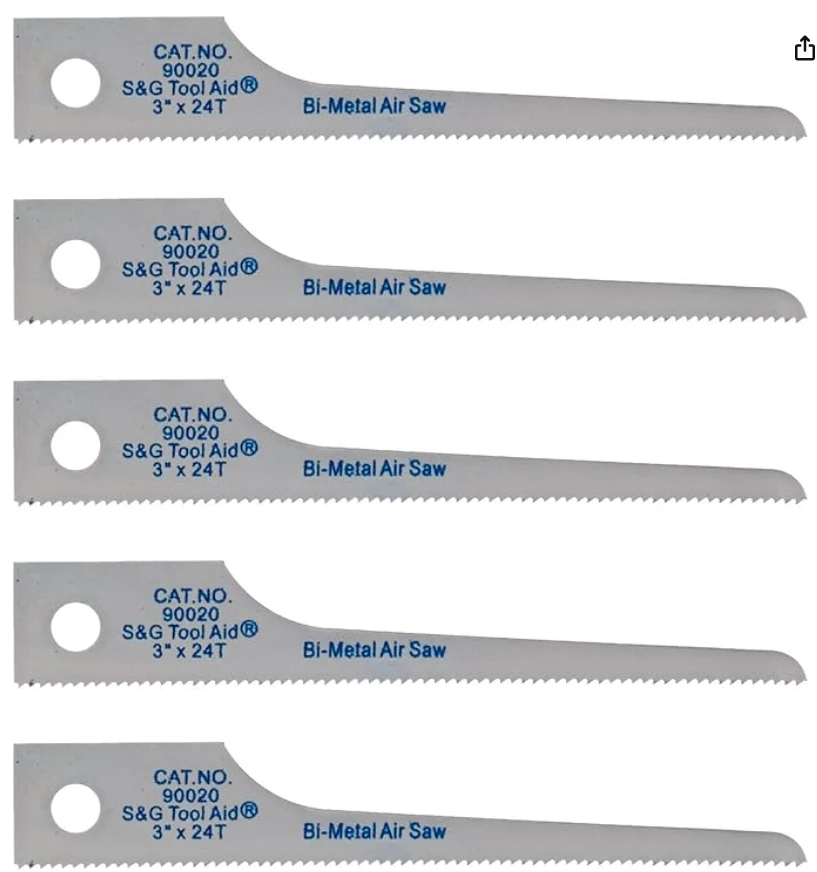 SG Tool Aid 90020 Reciprocating Air Saw Blades, 3" Scroll x24 TPI (Pkg of 5)