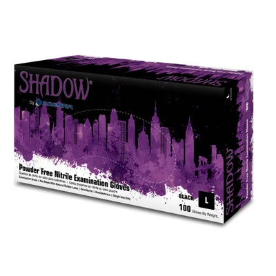Shadow Nitrile Powder Free Black Gloves, Textured 6 Mil, Box of 100 (SHD935, SHD936, SHD938)