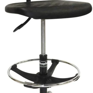 Shopsol Work Stool W/Polyurethane Seat, Back & Foot-Ring, 300Lb Cap (1010275)