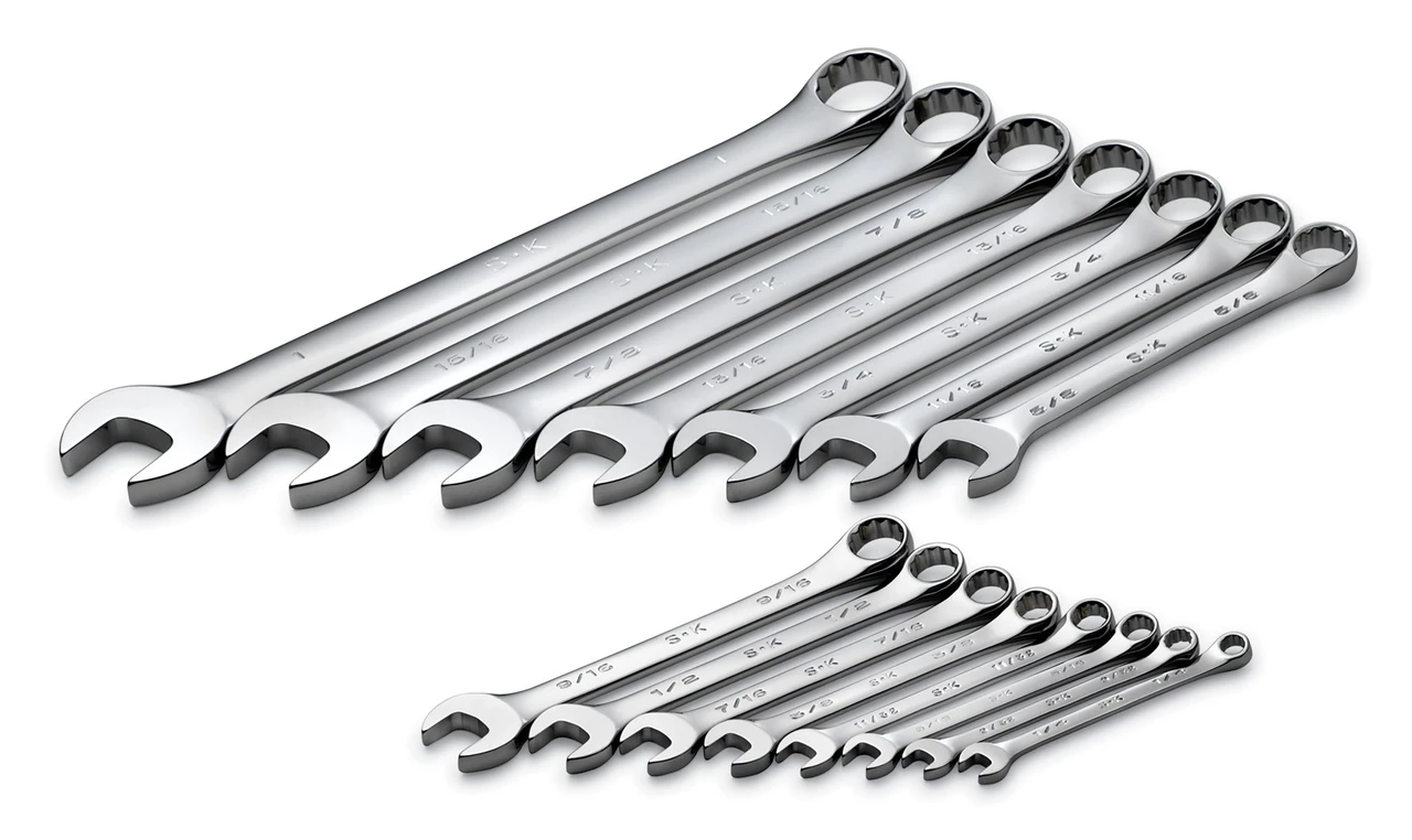SK Tools 15 Piece 12 Pt Fractional Regular Combination Chrome Wrench Set (86255)