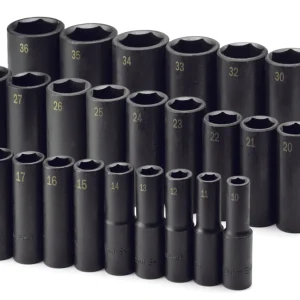 SK Tools 26-Piece 1/2-Inch Drive 6 Point Deep Metric Impact Socket Set (4047)