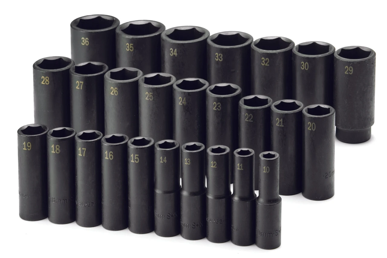 SK Tools 26-Piece 1/2-Inch Drive 6 Point Deep Metric Impact Socket Set (4047)