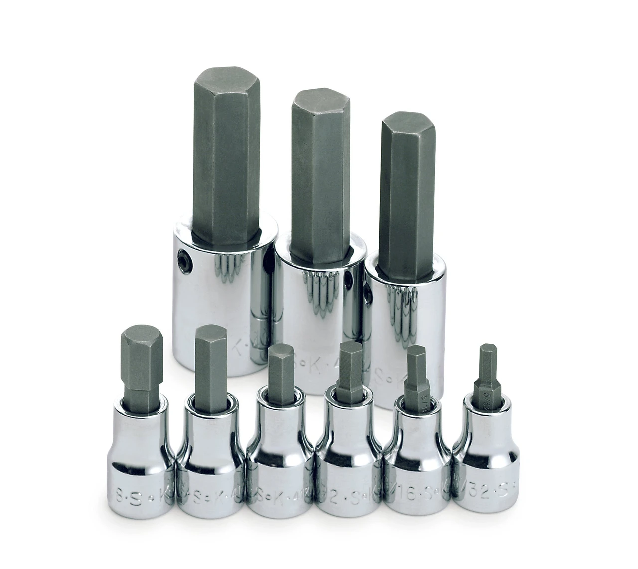 SK Tools 9-Piece 3/8" And 1/2" Drive Fractional Hex Bit Socket Set (19733)