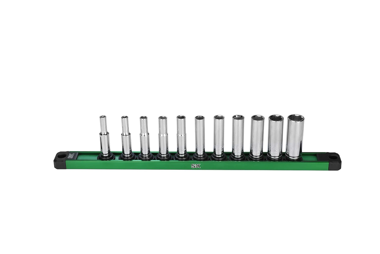 SK Tools Socket Set - Chrome, Deep, Sae, 6 Point, 1/4" Drive, 11 Piece (SK01344)