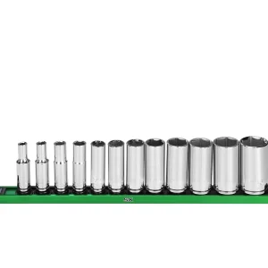 SK Tools Socket Set - Chrome, Deep, Sae, 6 Point, 3/8" Drive, 12 Piece (SK01346)