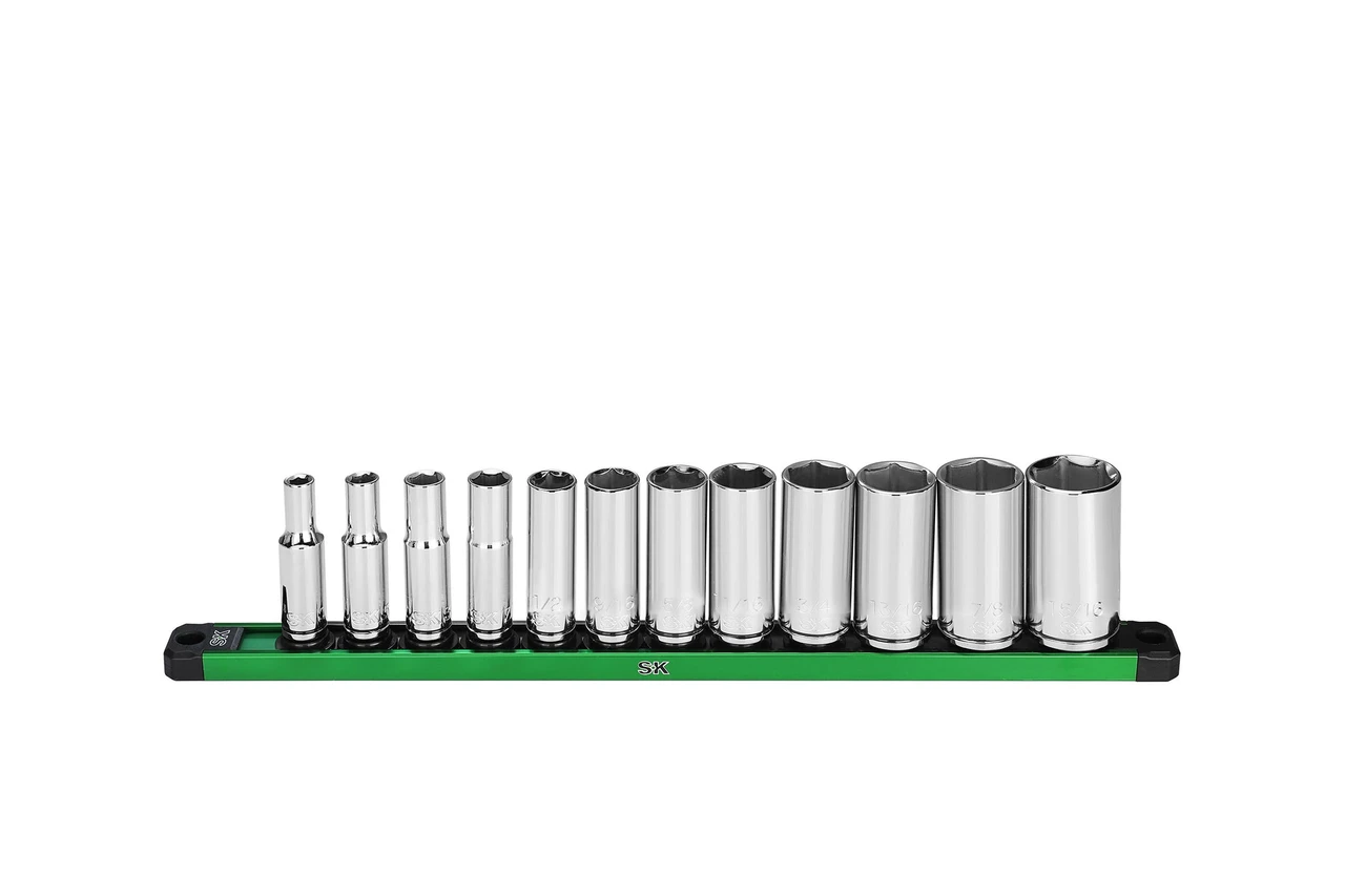 SK Tools Socket Set - Chrome, Deep, Sae, 6 Point, 3/8" Drive, 12 Piece (SK01346)