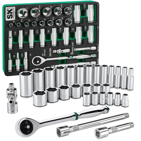 SK Tools Socket Set - Chrome, Standard & Deep, Sae, 6 Point, 3/8" Drive, 30 Piece (SK01309-216P)