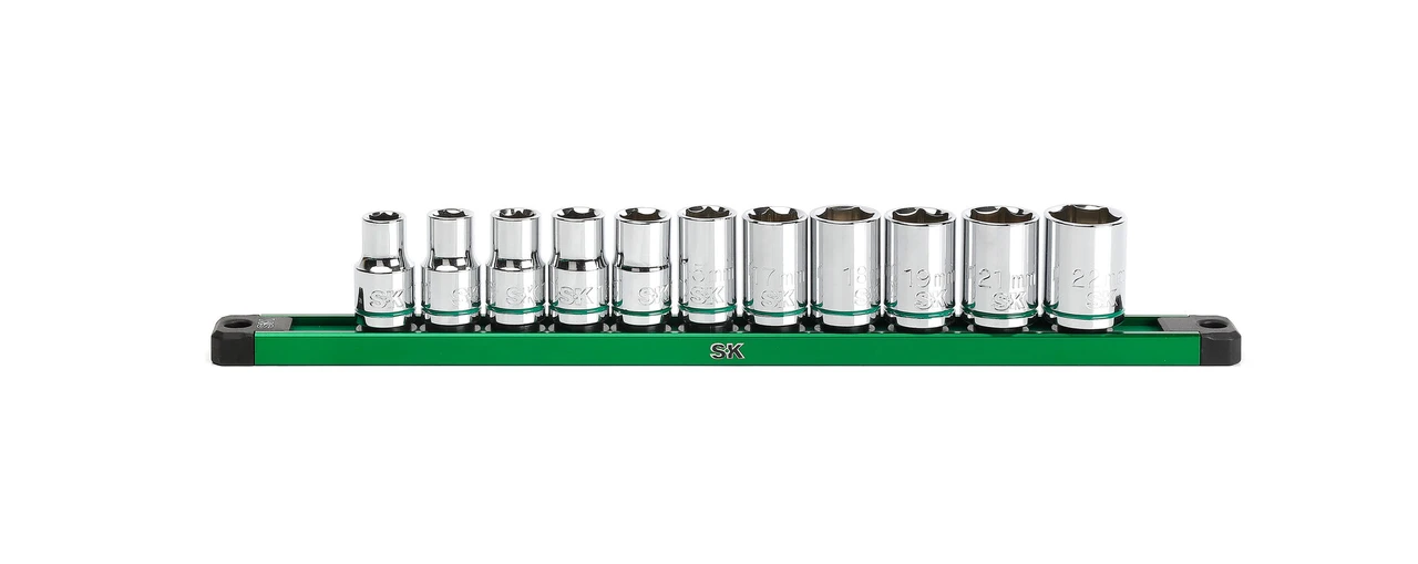 SK Tools Socket Set - Chrome, Standard, Metric, 6 Point, 1/2" Drive, 11 Piece (SK01343)
