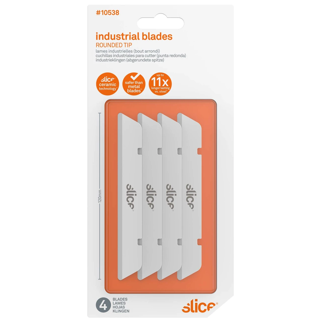 Slice Extra Long Industrial Blade for Thick Materials, Rounded Tip, 4-Pack (10538)