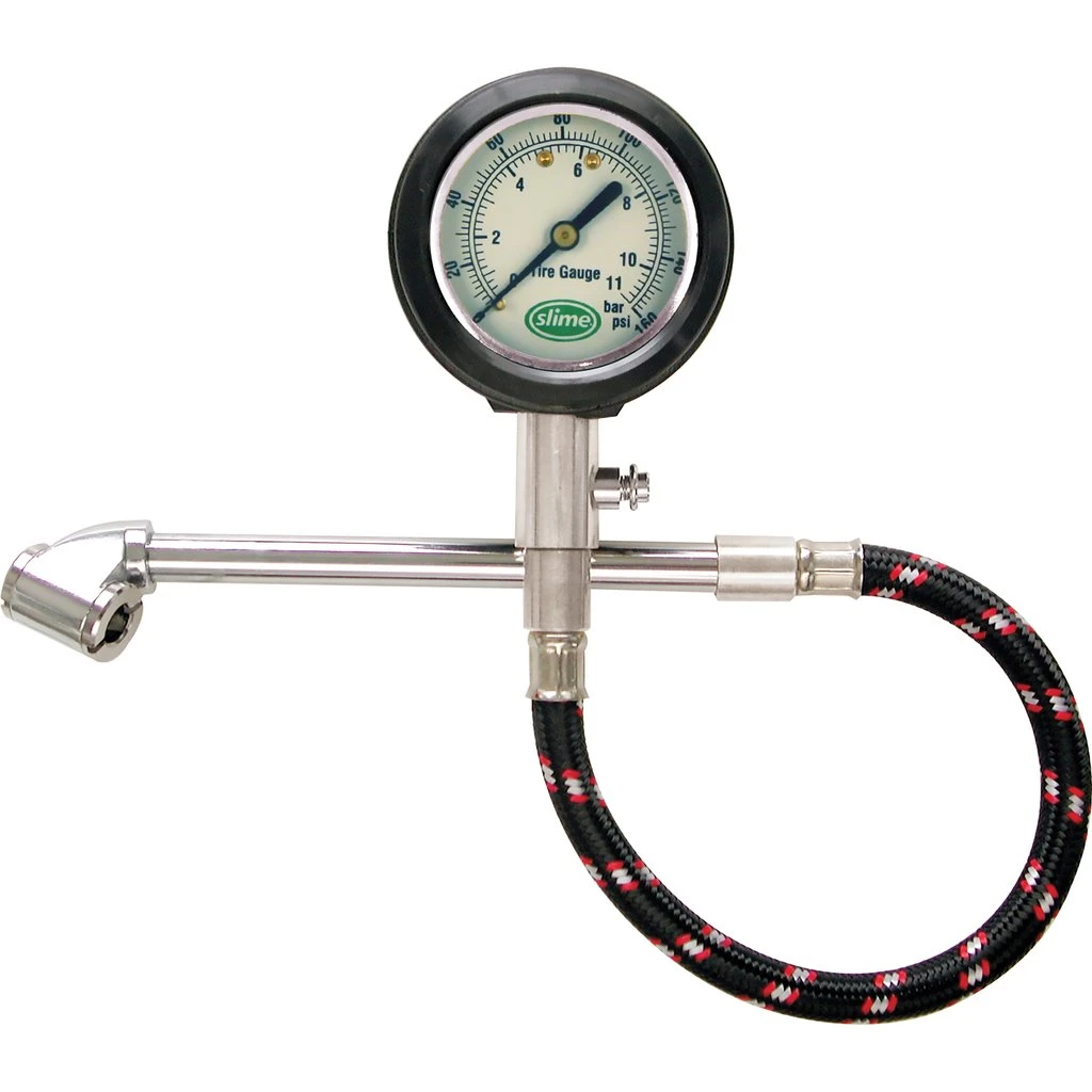 Slime2020-A dial tire gauge with dual-head chuck and braided hose