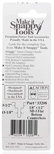 Snappy Tools 1/8 Inch X 1/2 Inch 3-Flute Flat Bottom Counterbore (33208) — product image 3