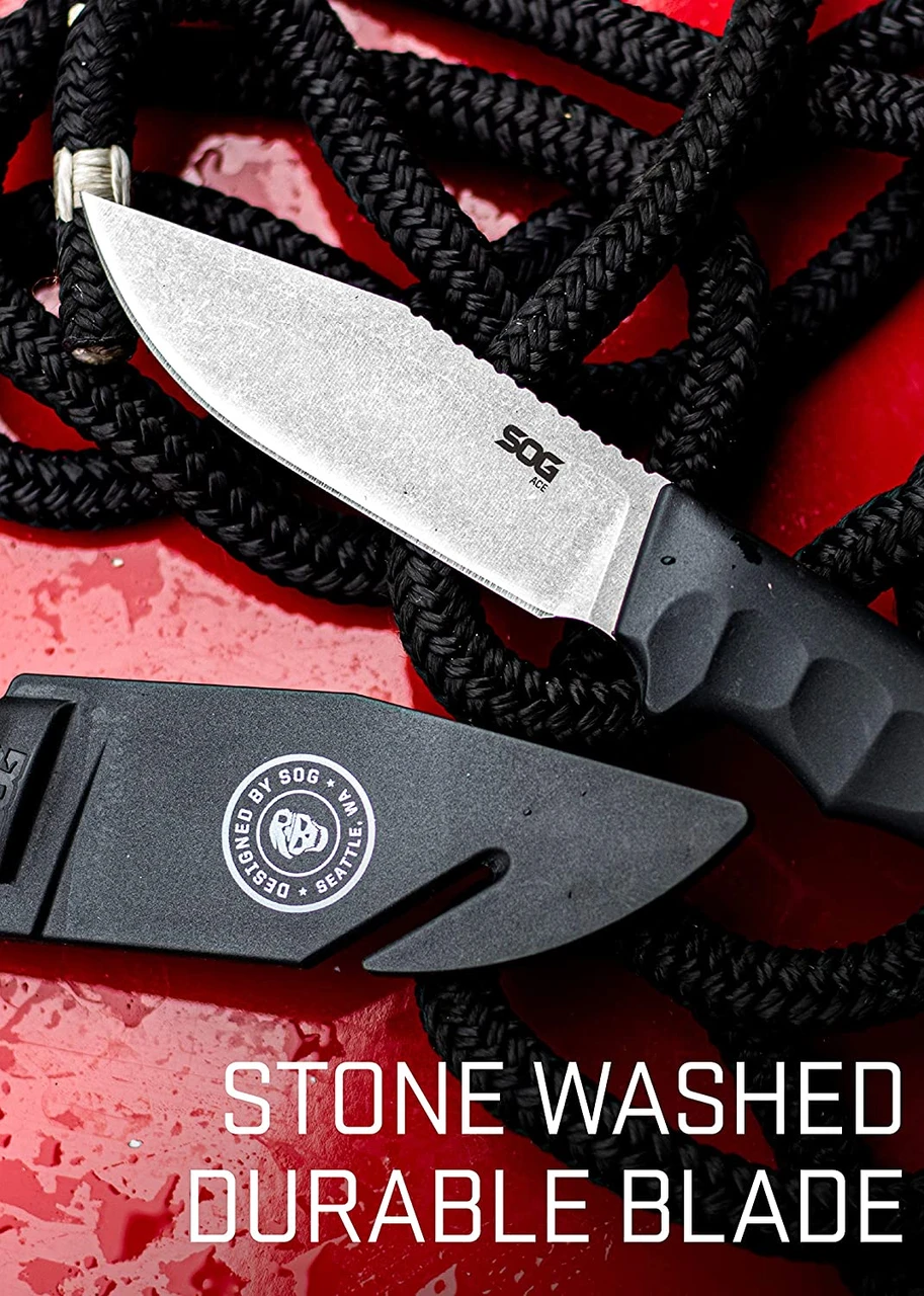 SOG ACE Fixed 3.8" Stonewashed Plain Blade Textured Handle (SOG-ACE1001-CP) — product image 2