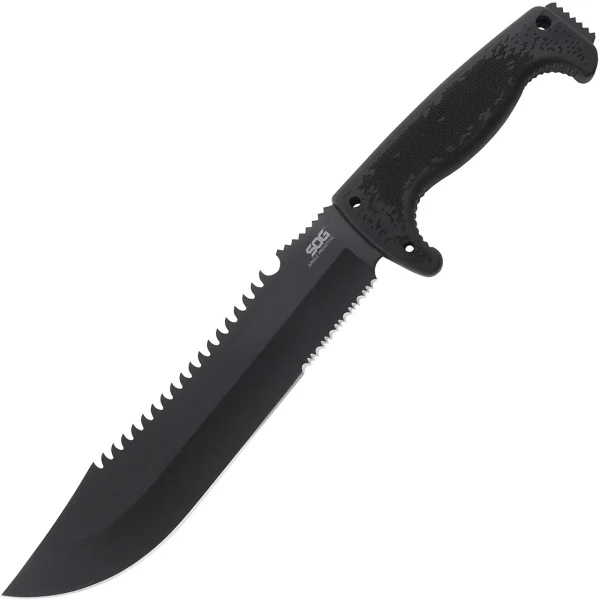 SOG Jungle Primitive Fixed 9.5" Black Sawback Blade Kraton Handles (SOG-F03TN-CP)