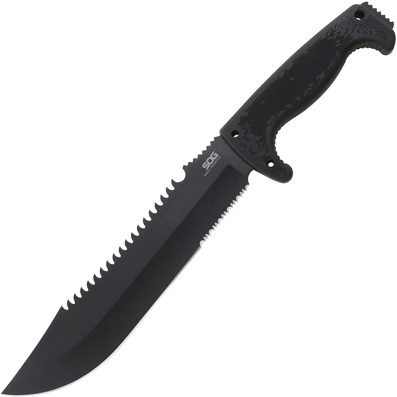 SOG Jungle Primitive Fixed 9.5" Black Sawback Blade Kraton Handles (SOG-F03TN-CP)