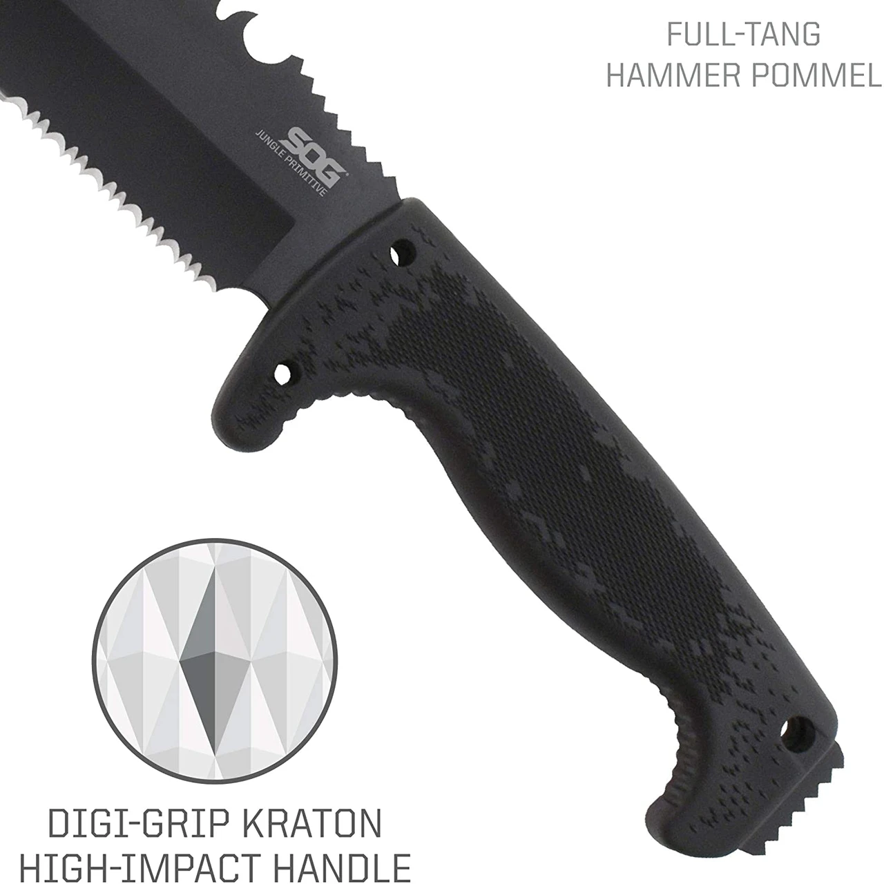 SOG Jungle Primitive Fixed 9.5" Black Sawback Blade Kraton Handles (SOG-F03TN-CP) — product image 5