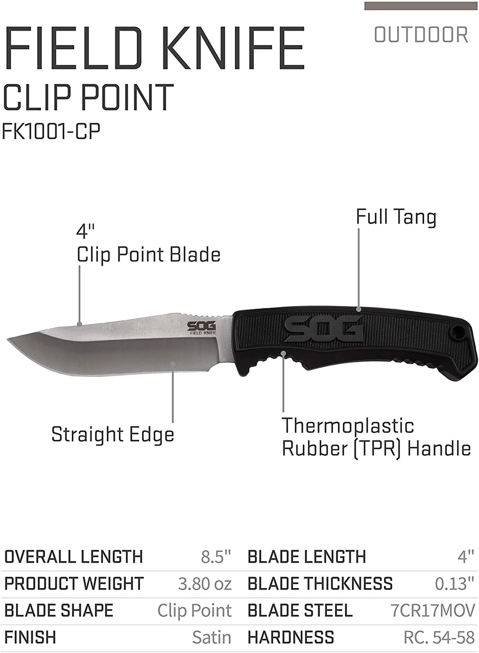 SOG Field Knife Fixed 4" Satin Plain Blade Thermoplastic Handles (SOG-FK1001-CP) — product image 2
