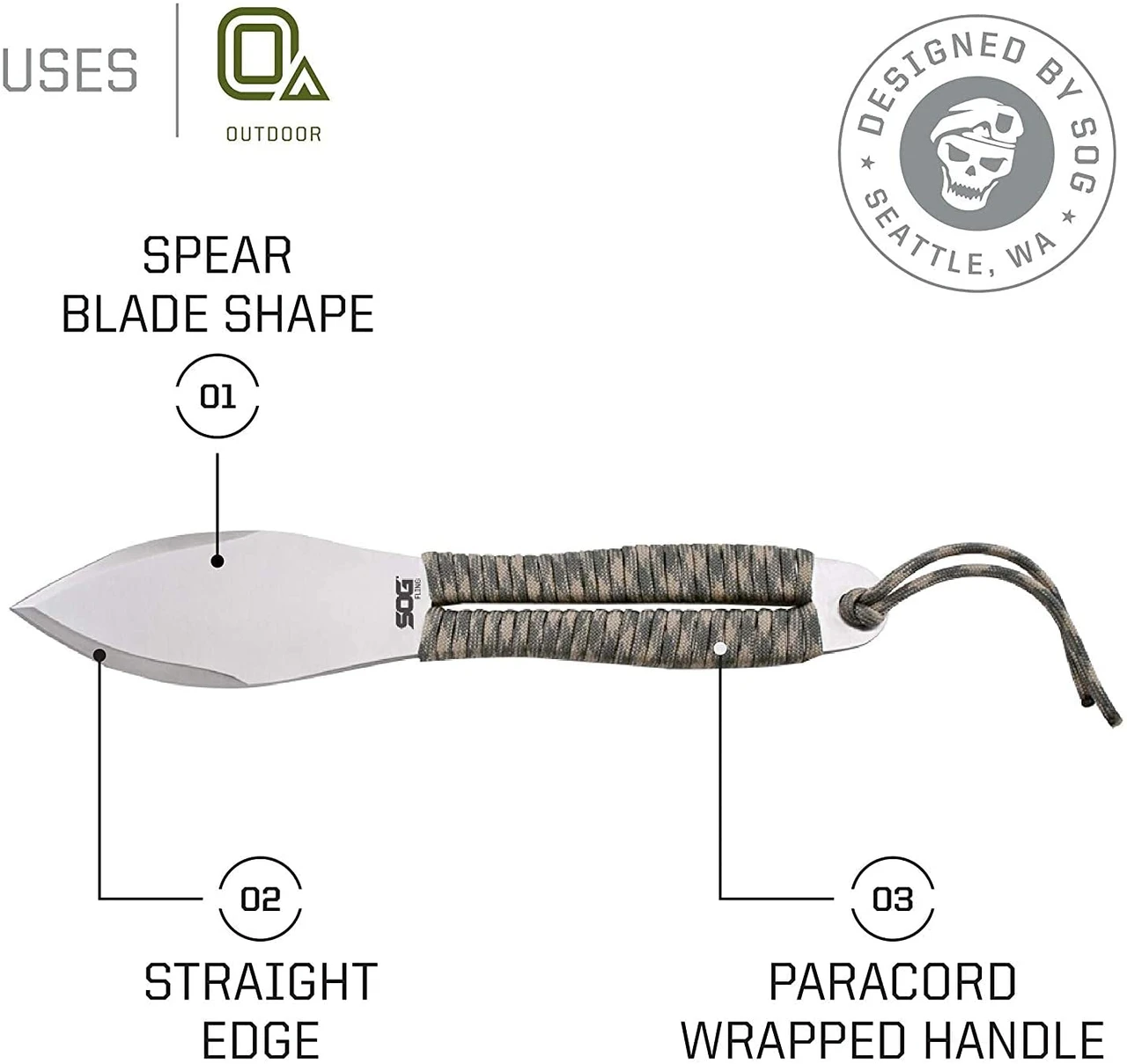 SOG Fling 3-Piece Throwing Knife Set Paracord Handle (SOG-FX41N-CP) — product image 2