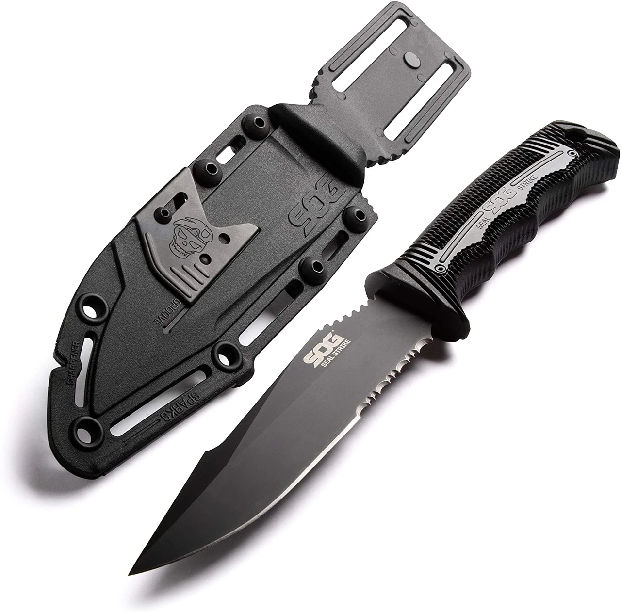SOG Seal Strike Fixed 4.9 Black TINI Combo Blade GRN Handles (SOG-SS1003-CP)
