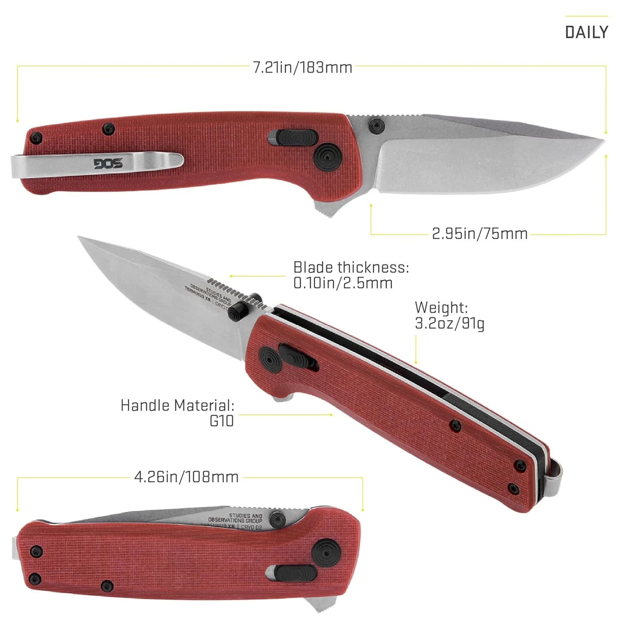 SOG Terminus XR G10 Folding Pocket Knife Crimson (SOG-TM1023-CP) — product image 3