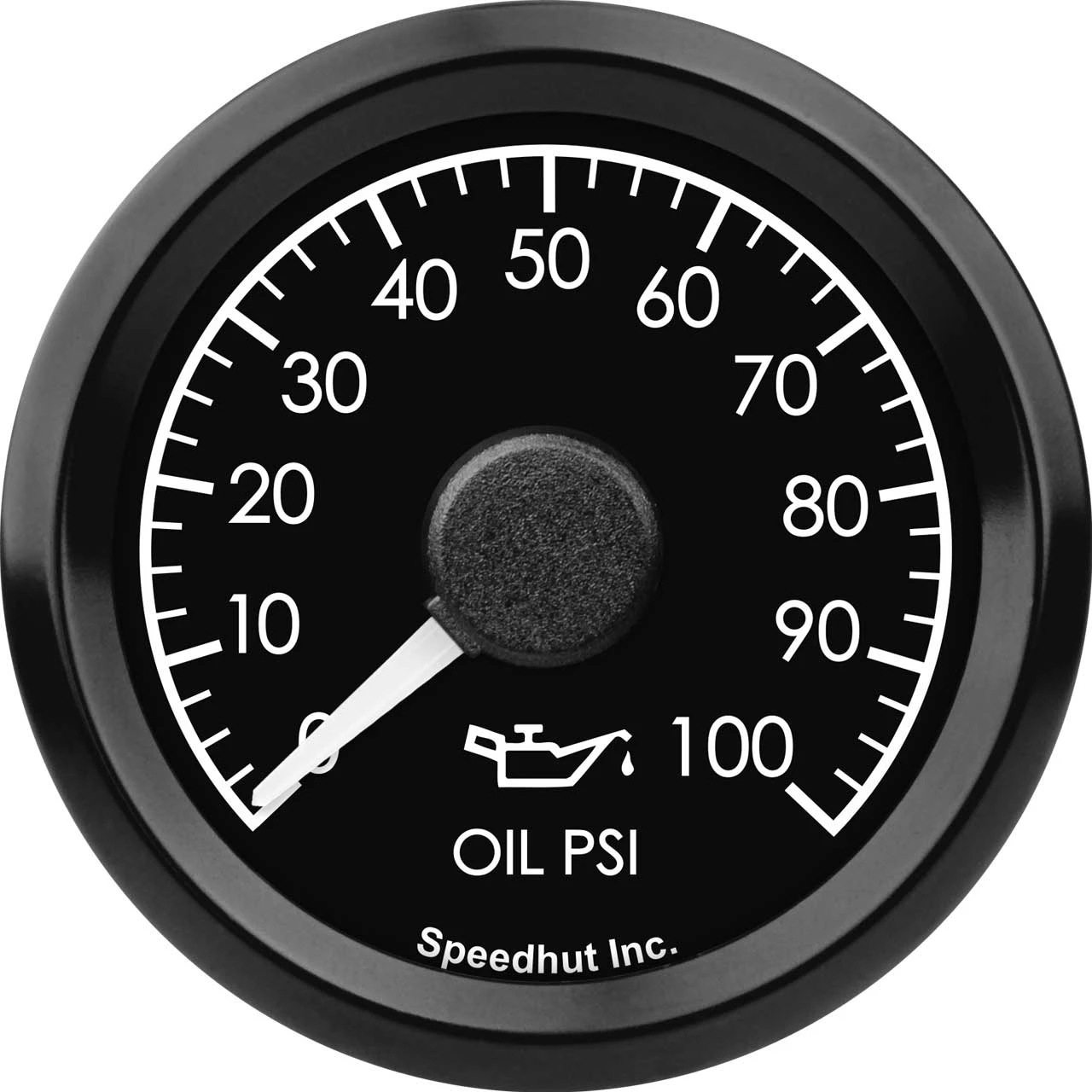 Speedhut Humvee black0–100PSI oil gauge with oil-can icon and white pointer