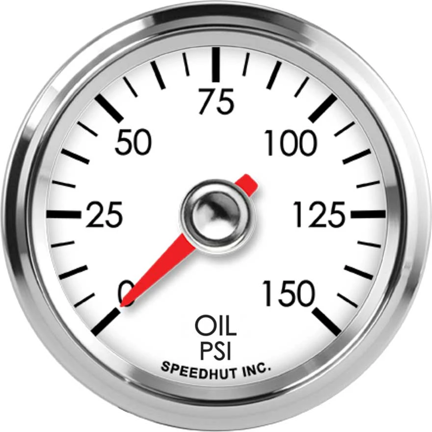 Speedhut Legacy white0–150PSI oil pressure dial with red pointer
