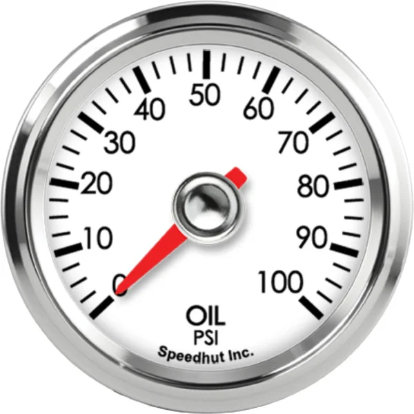 Speedhut Legacy white0–100PSI oil pressure dial with red pointer