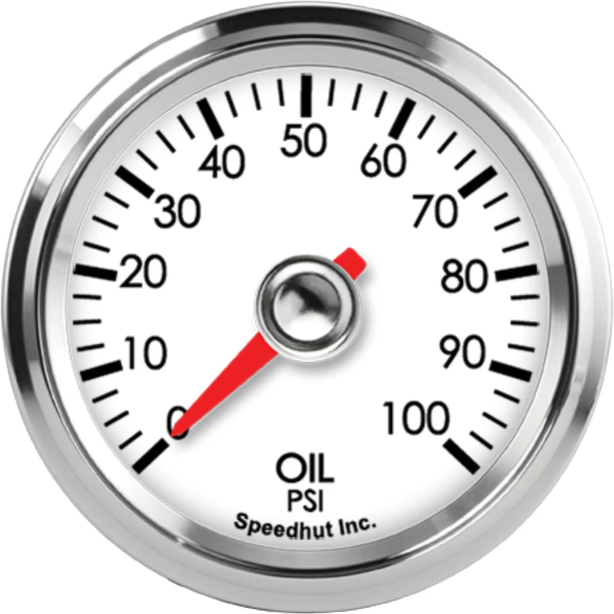 Speedhut Legacy white0–100PSI oil pressure dial with red pointer