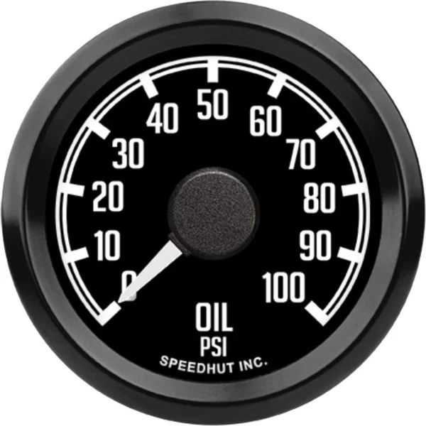 Speedhut Datsun Z-style black0–100 oil pressure dial with white pointer