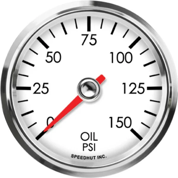 Speedhut larger Legacy white0–150PSI oil dial with red pointer
