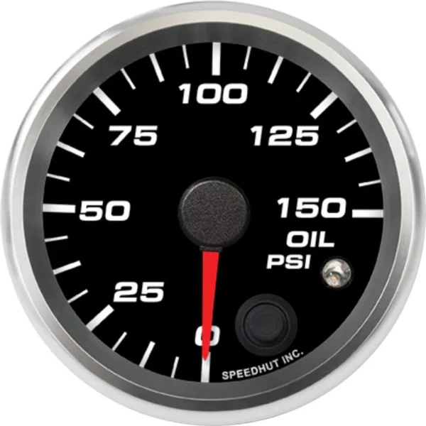 Speedhut larger black0–150PSI warning oil gauge with red pointer