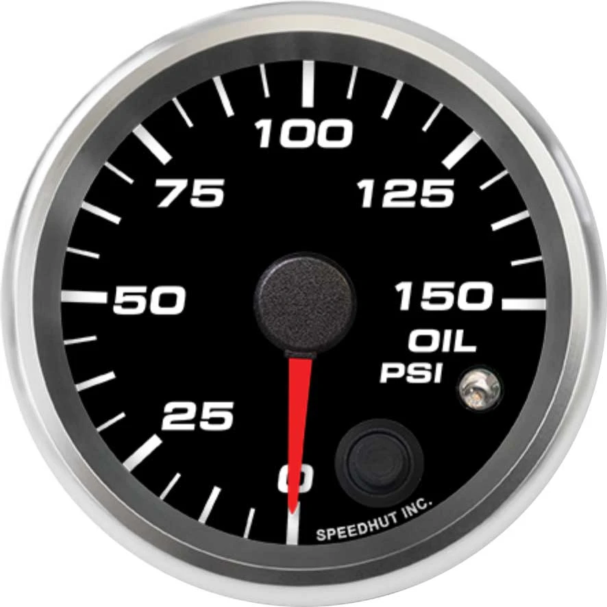 Speedhut larger black0–150PSI warning oil gauge with red pointer