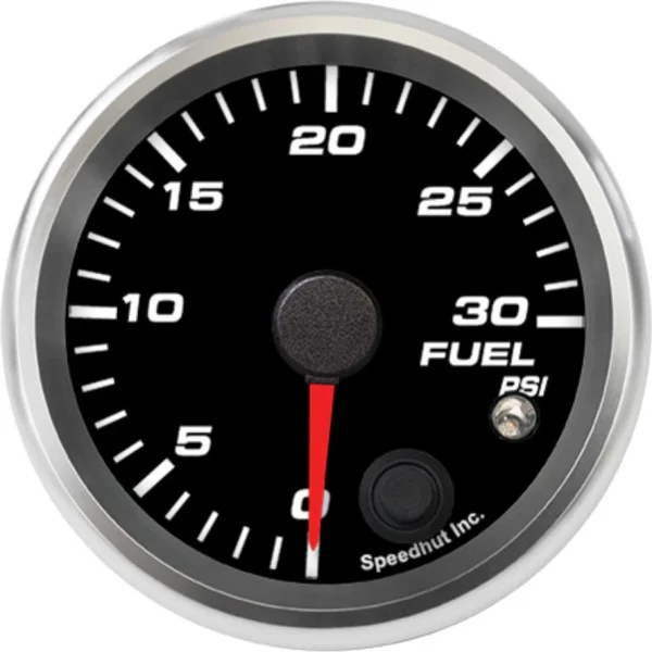 Speedhut R25-FP2-REV black fuel pressure dial marked 0 to 30PSI