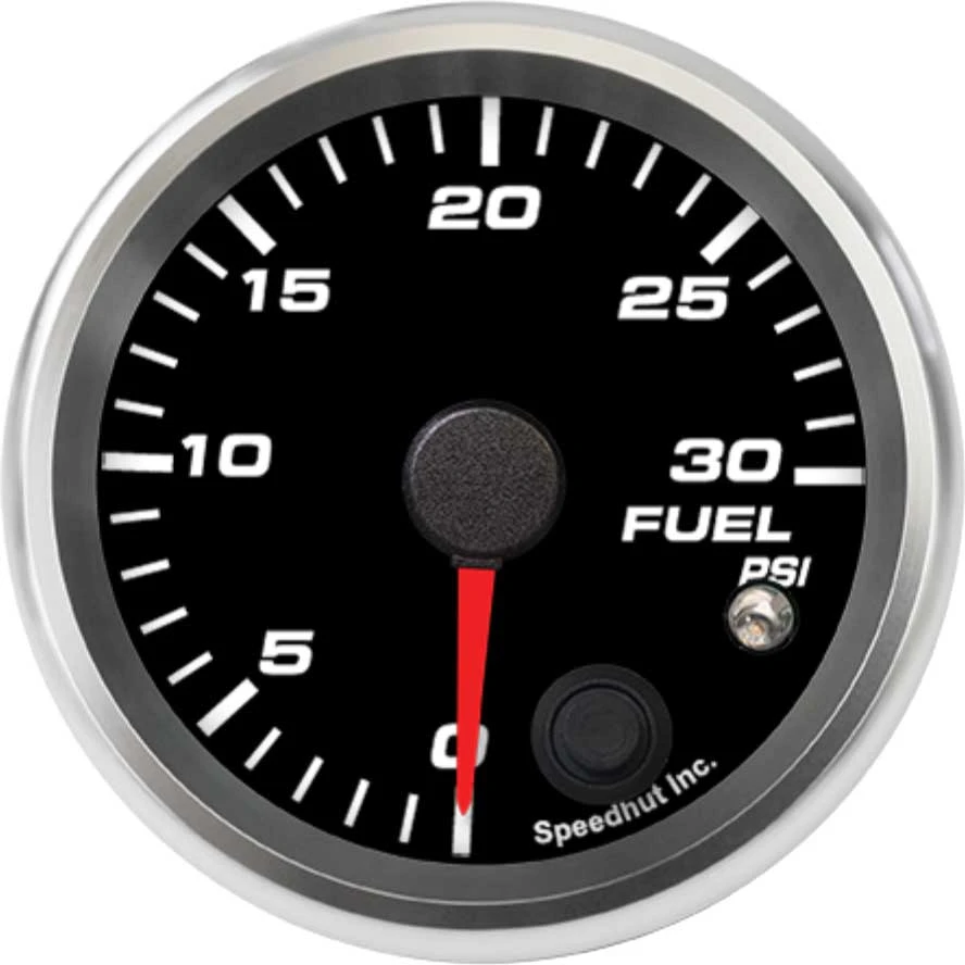 Speedhut R25-FP2-REV black fuel pressure dial marked 0 to 30PSI
