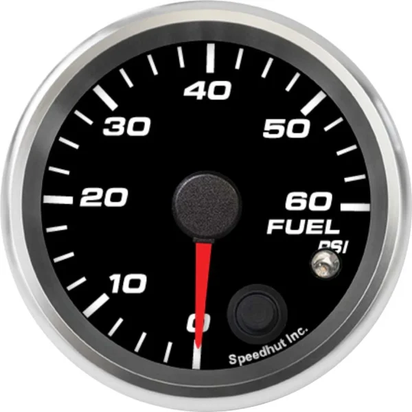 Speedhut R25-FP3-REV black fuel pressure dial marked 0 to 60PSI