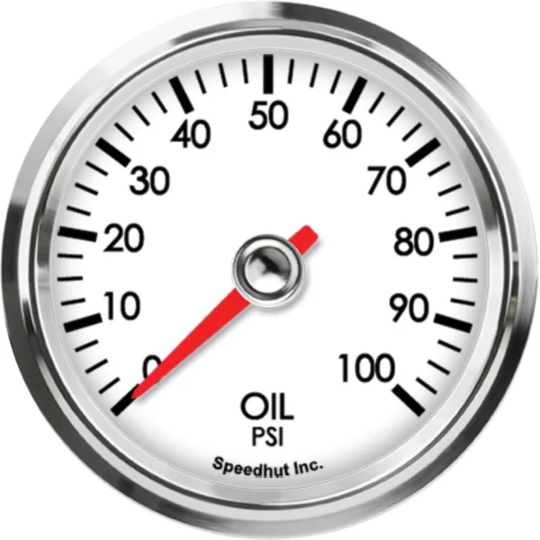 Speedhut larger Legacy white0–100PSI oil dial with red pointer